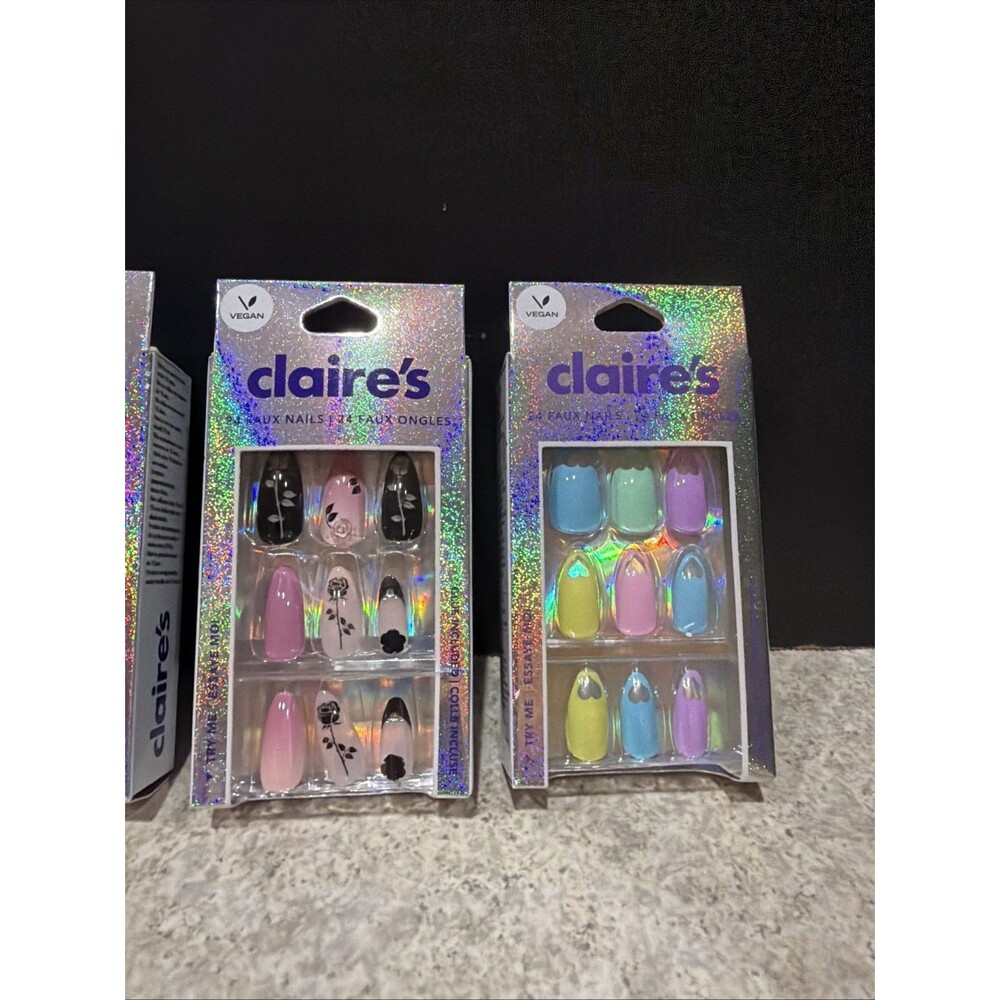 4 pack of 24 Press-On Nails Claire's Faux Nails glue not included - Picture 3 of 5